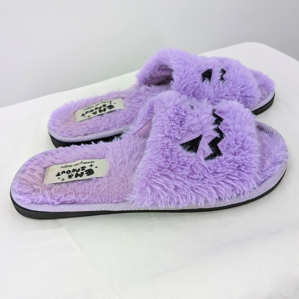 EM&Sprout Fuzzy‎ Jack O'Lantern Slippers Purple Plush Size 37 Cozy